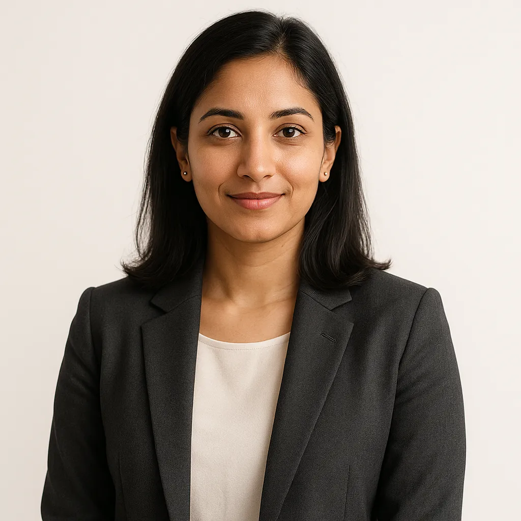 Professional headshot of a white businesswoman, smiling at the camera