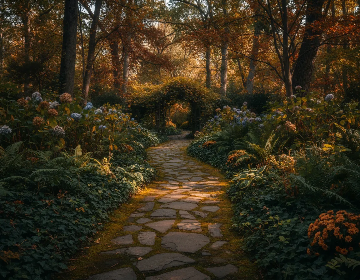 Garden pathway with lush greenery