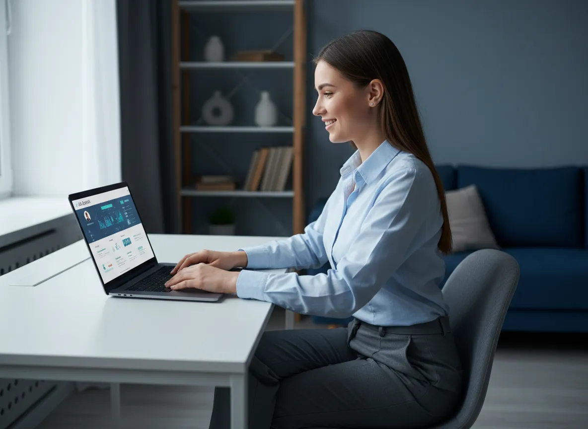 Young professional using laptop to apply for jobs