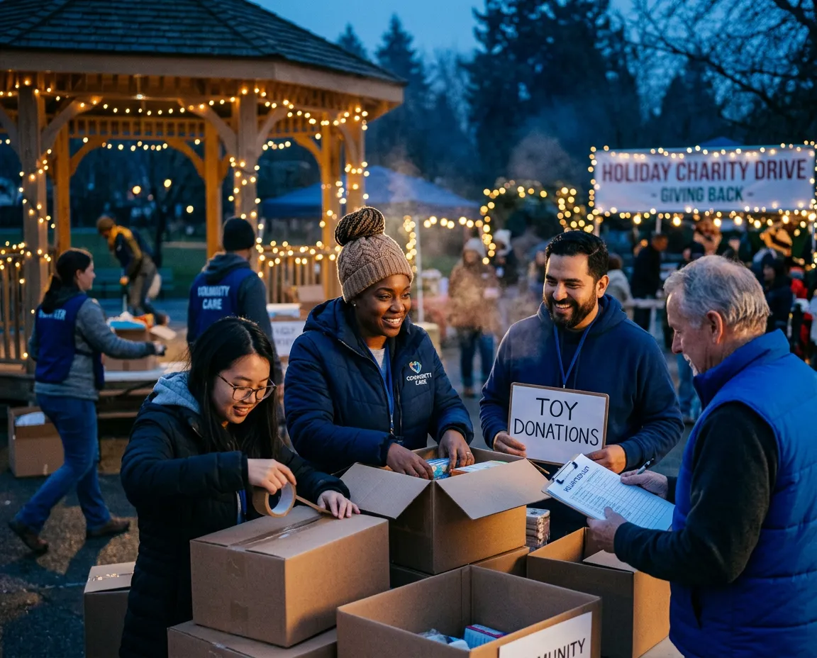 Community partner volunteers coordinating a holiday charity drive with Reach Gospel Radio