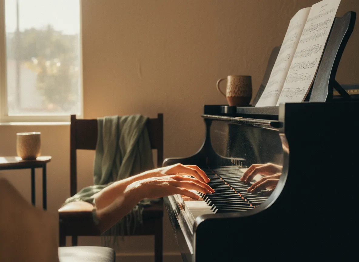 Music teacher at piano in Encinitas