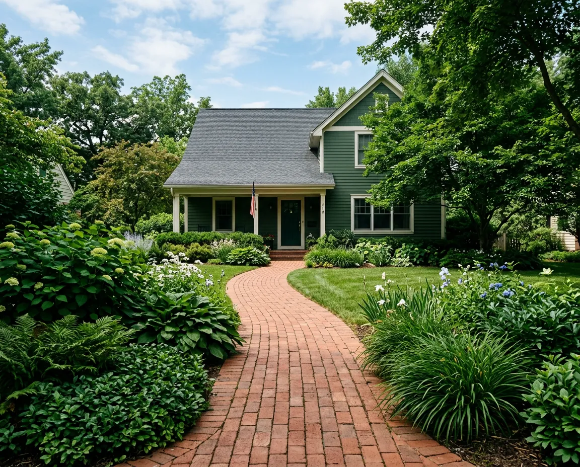 Crafted stone paver pathway and natural landscaping surrounding a home in Sandwich, Illinois