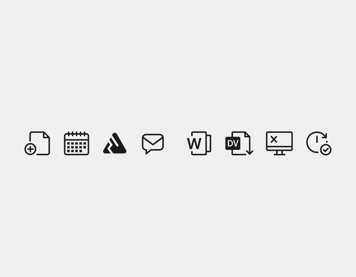 Minimal black and white icons representing productivity tools