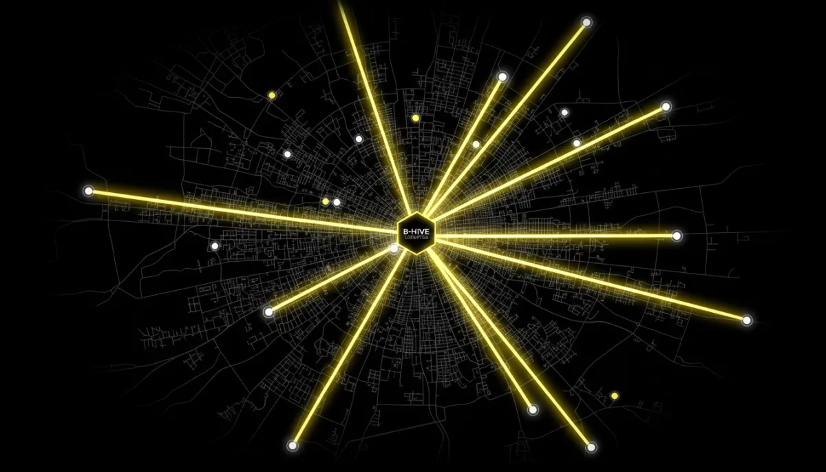 Stylized city coverage map for B-Hive Logistics