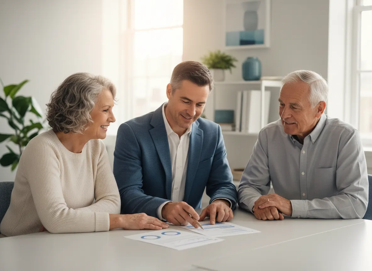 Advisor talking with retired couple about Social Security options