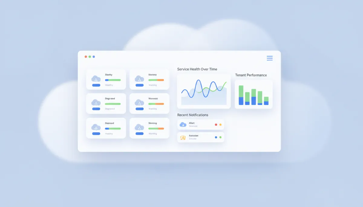 Monitor The Cloud dashboard showing Office 365 health and alerts