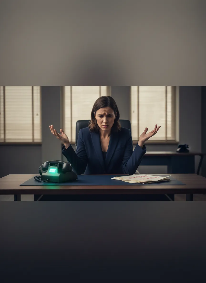 Stressed financial professional dealing with missed calls