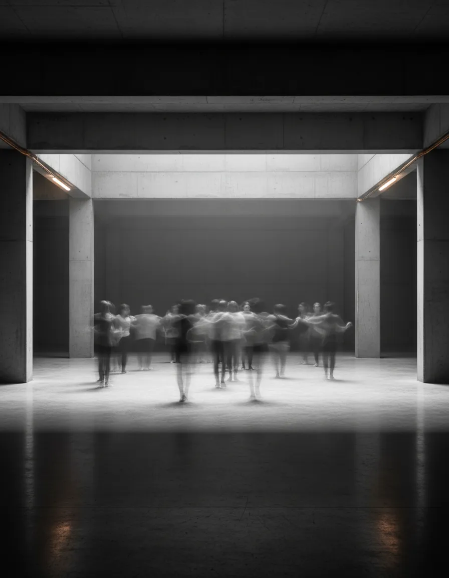 Abstract focus on physical movement in an architectural space