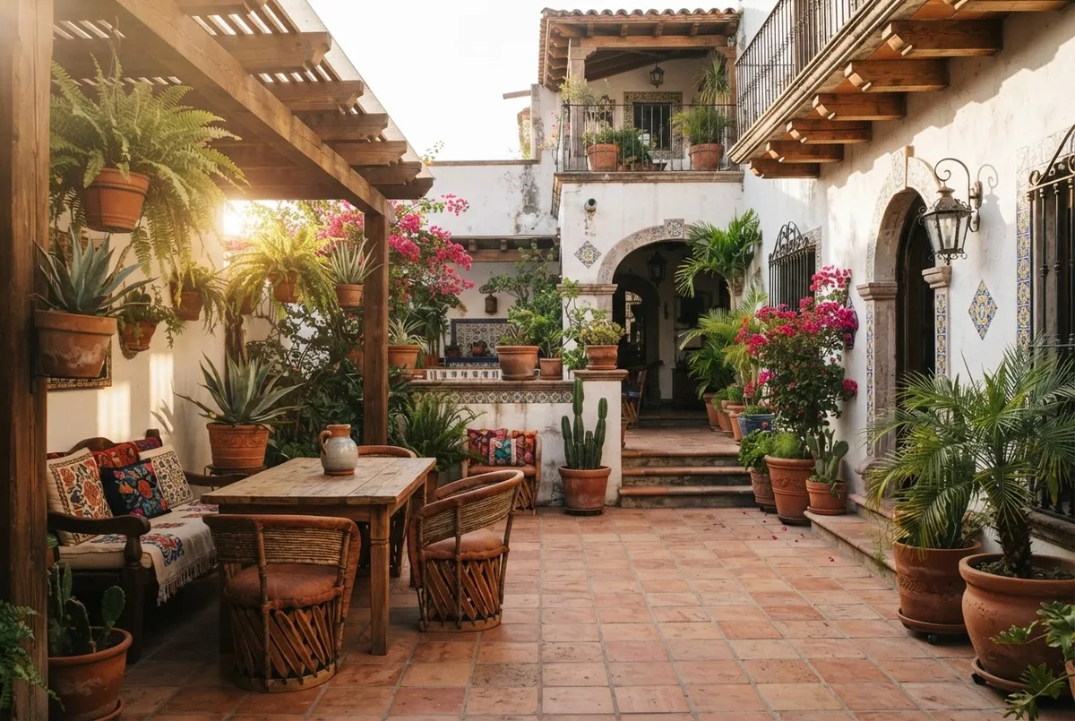 Patio y terraza soleada de Casa Quetzalli en Barrio de la Purísima