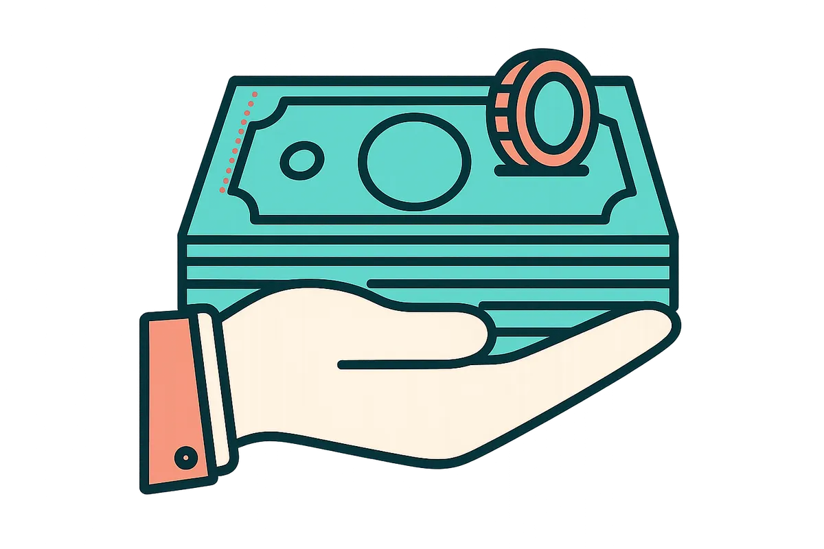 Ilustración de entrega de llaves y pago en efectivo para completar la venta