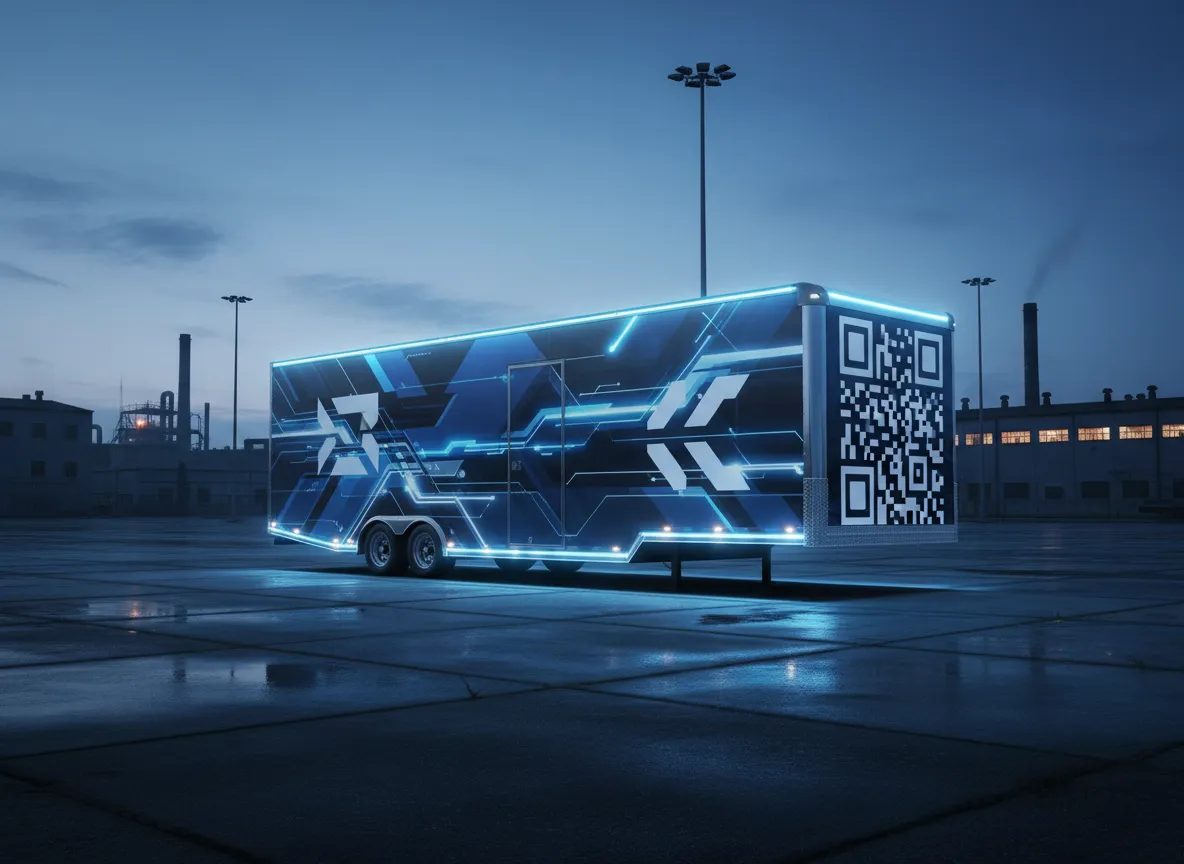 Enclosed trailer wrap showcasing large cinematic visuals and QR call-to-action.