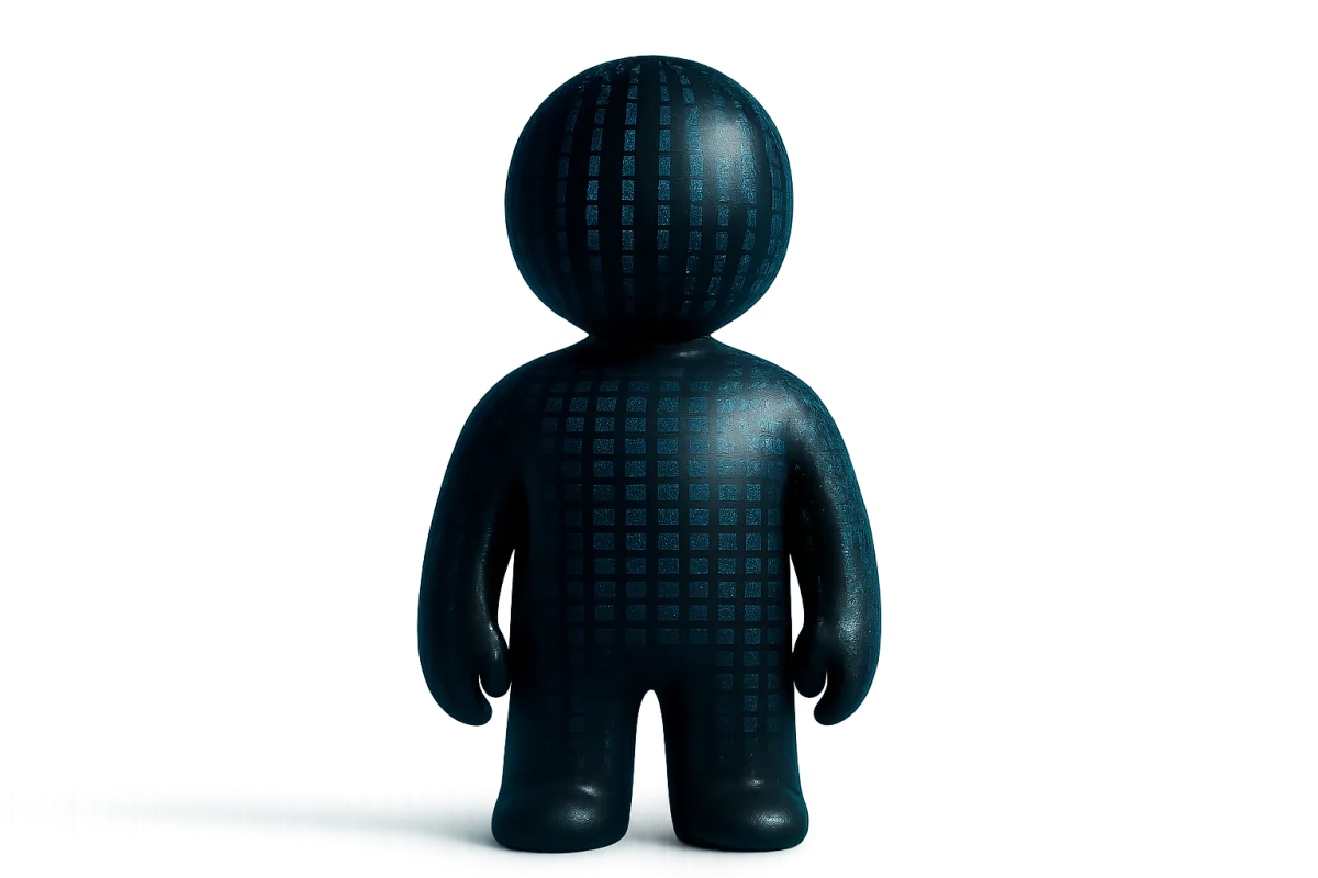Stylized 3D abstract figure representing a data avatar