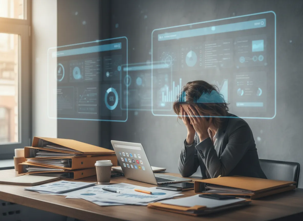 Small business owner buried in manual work while AI powered competitors move ahead