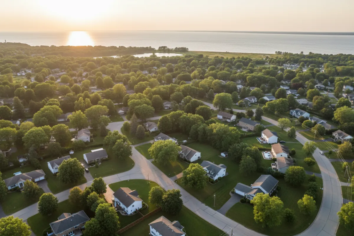 Aerial view of a Western New York residential neighborhood