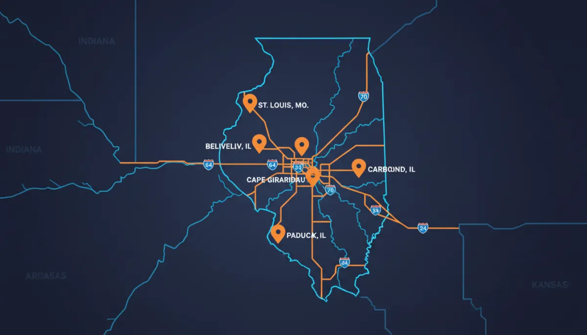Map showing Southern Illinois and St. Louis, Missouri service area