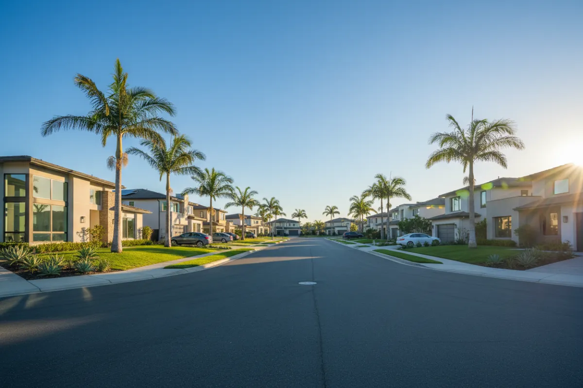 Chula Vista CA neighborhood view showing beautiful homes and trees