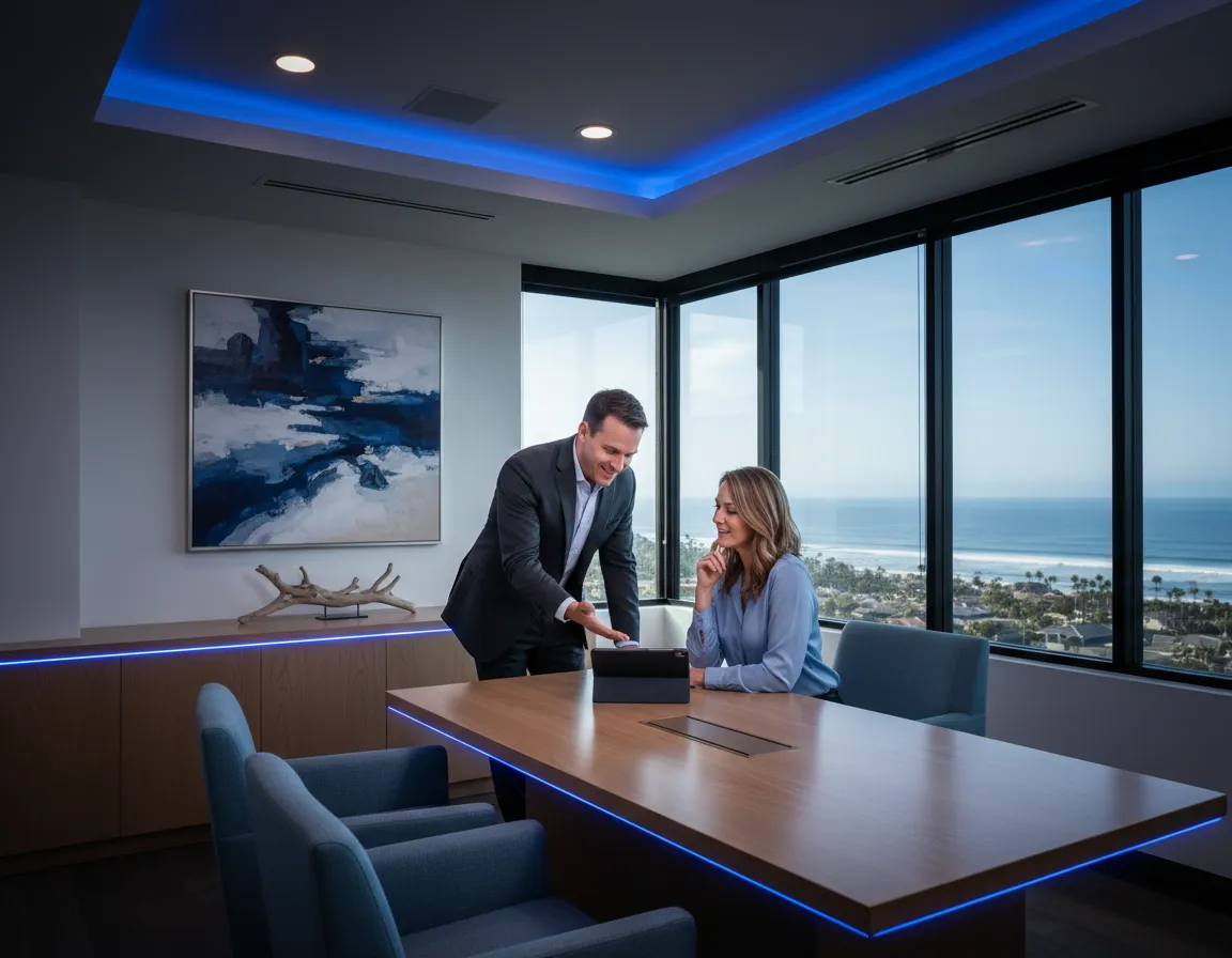 Mortgage broker providing one-on-one consultation with client