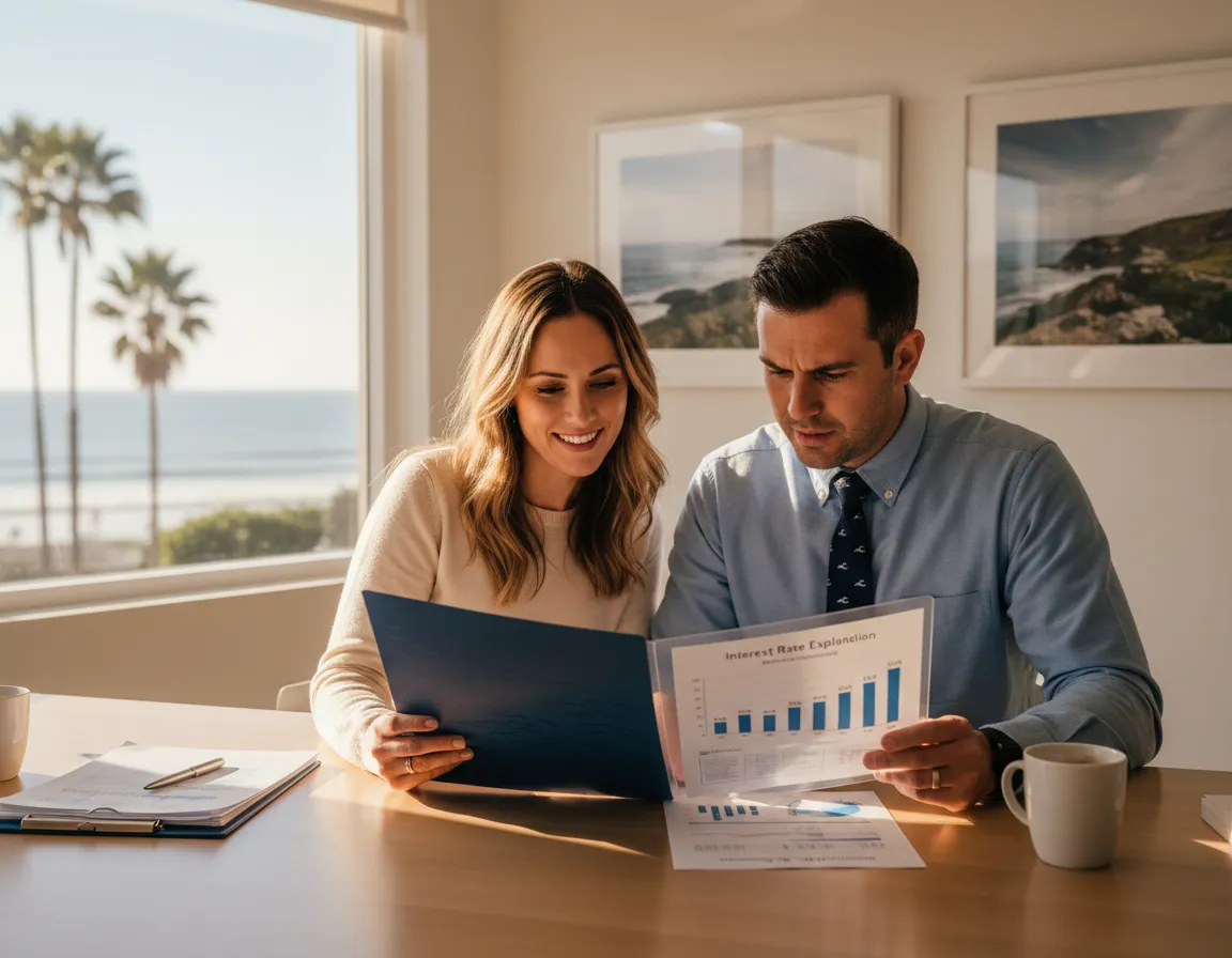 A couple reviewing clear mortgage documents and transparent rates
