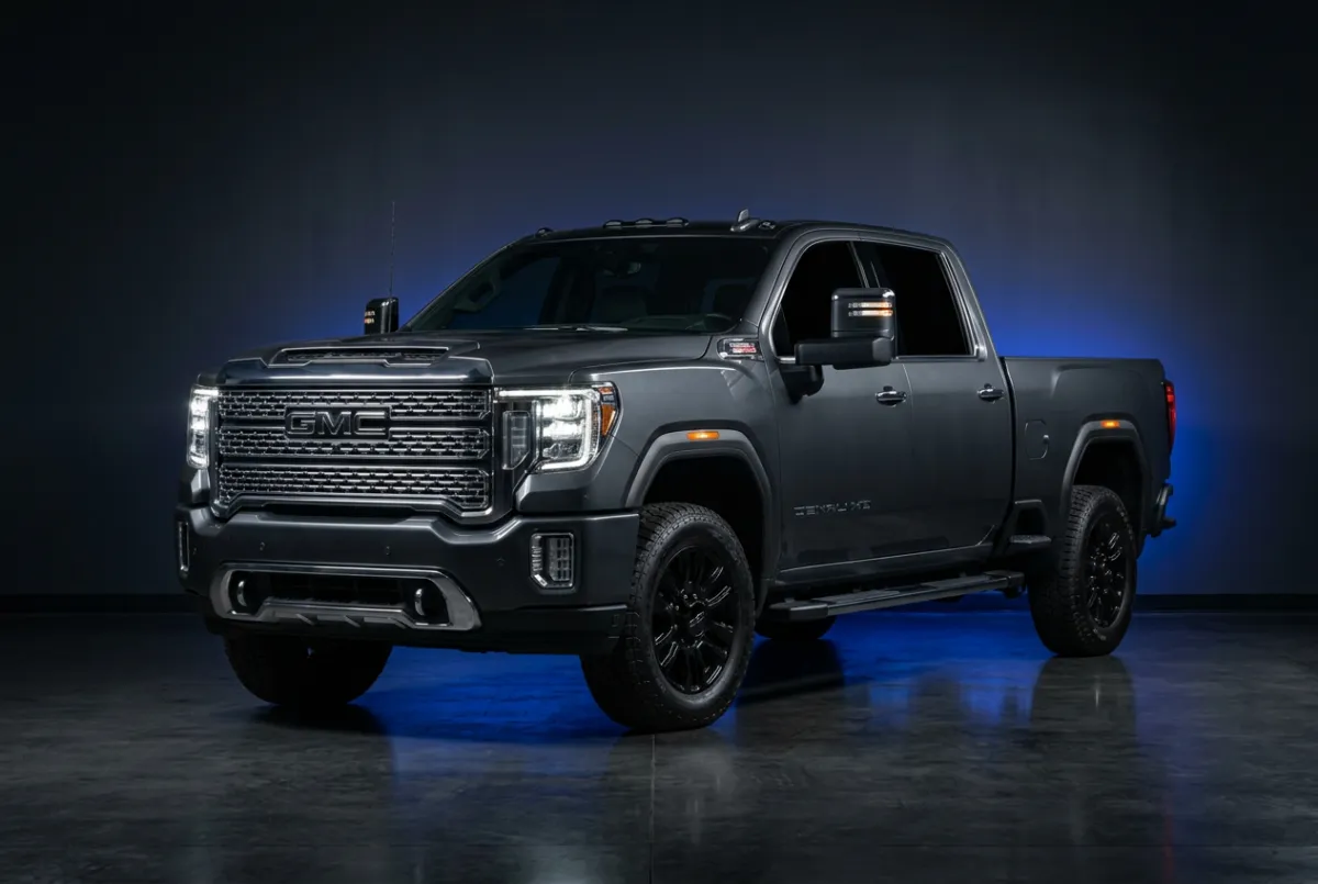 Heavy duty pickup truck with precision cut privacy tint on front and rear passenger glass