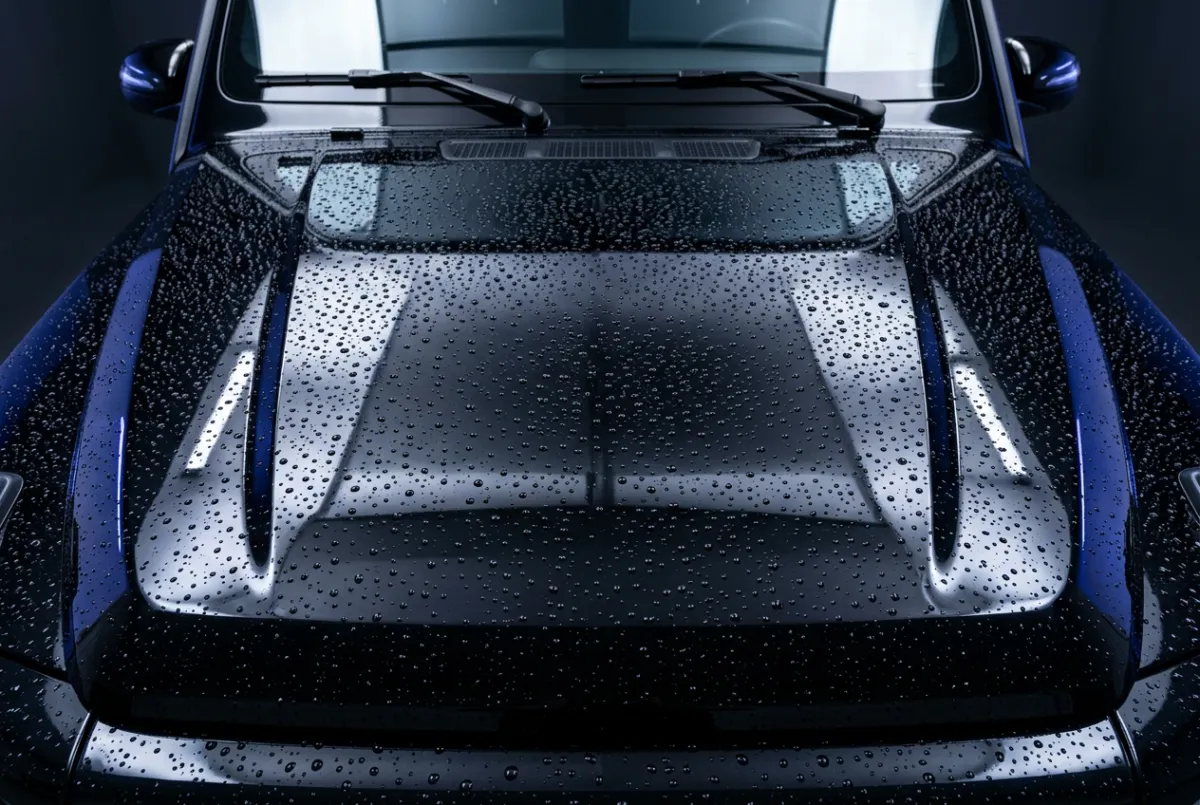 Hydrophobic water beading effect on high-gloss ceramic coated car paint