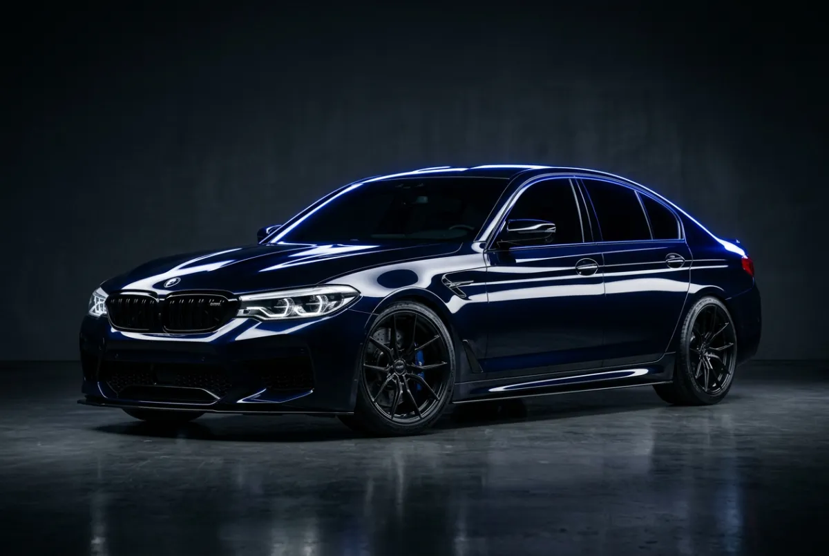 BMW M4 showcasing detailed window tint edge beveling and high-gloss restyling polish