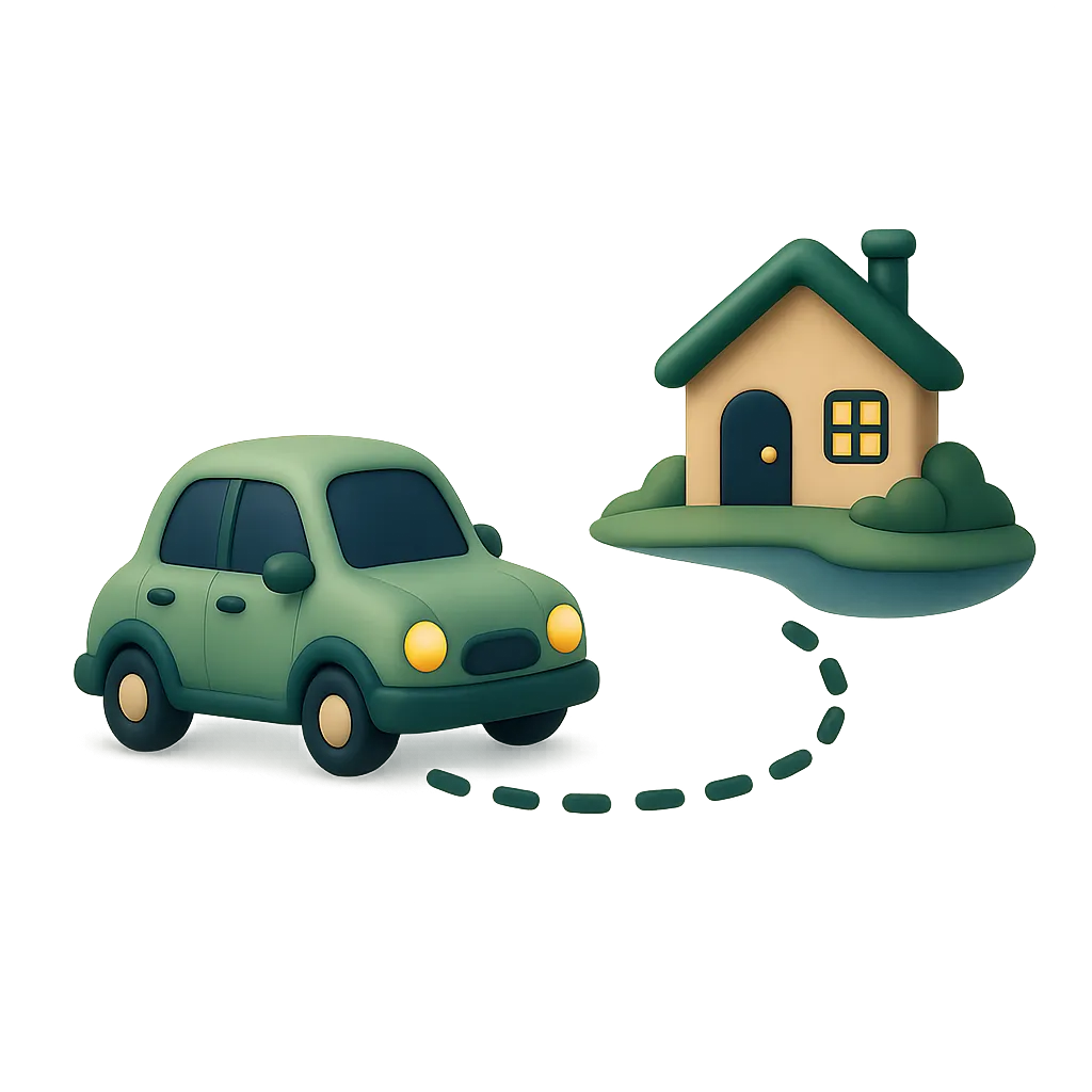 Stylized map illustration of a friendly technician car traveling across Hot Springs Village neighborhoods to a lakeside house