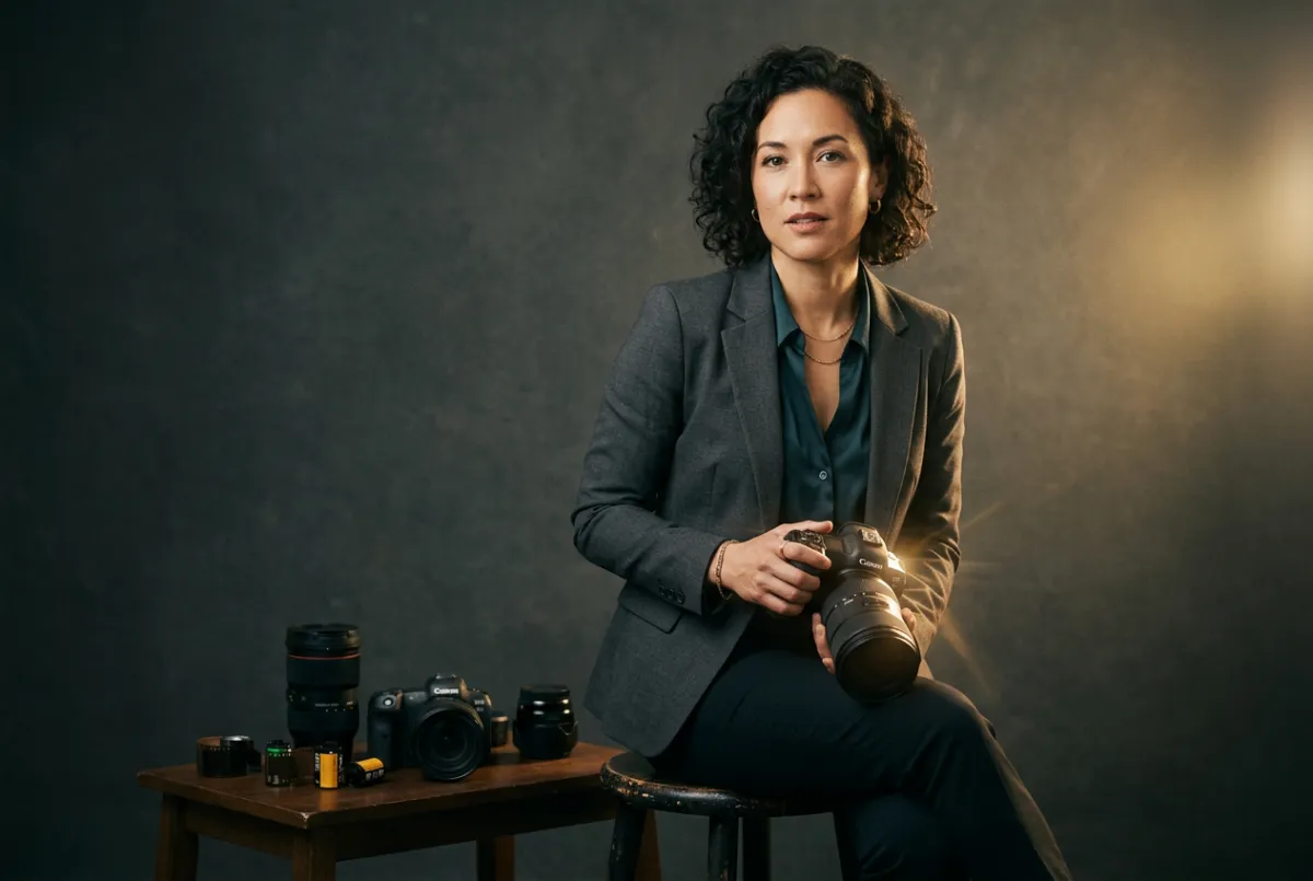 Las Vegas creative filmmaker and photographer with camera equipment in studio