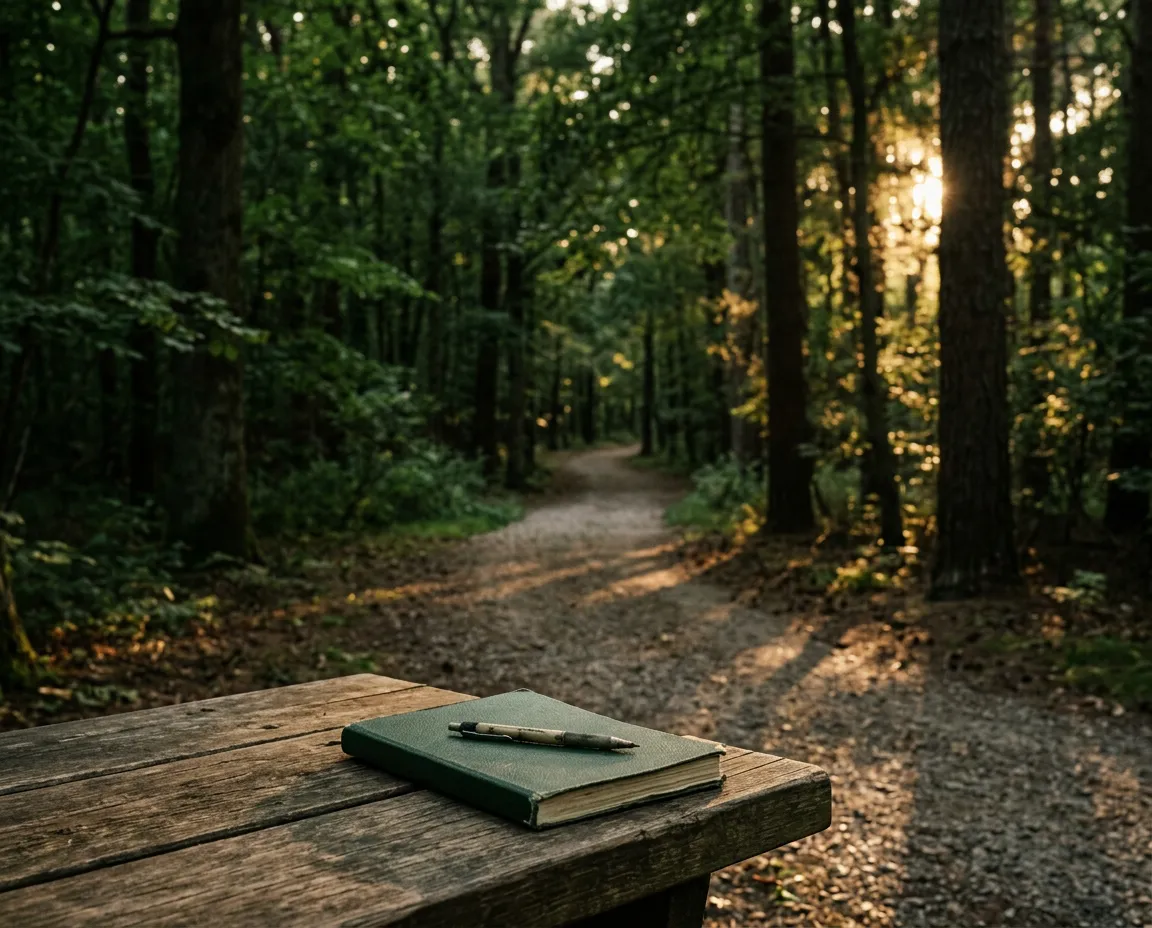Calm scenic nature pathway in soft morning sunlight representing quiet daily reflection