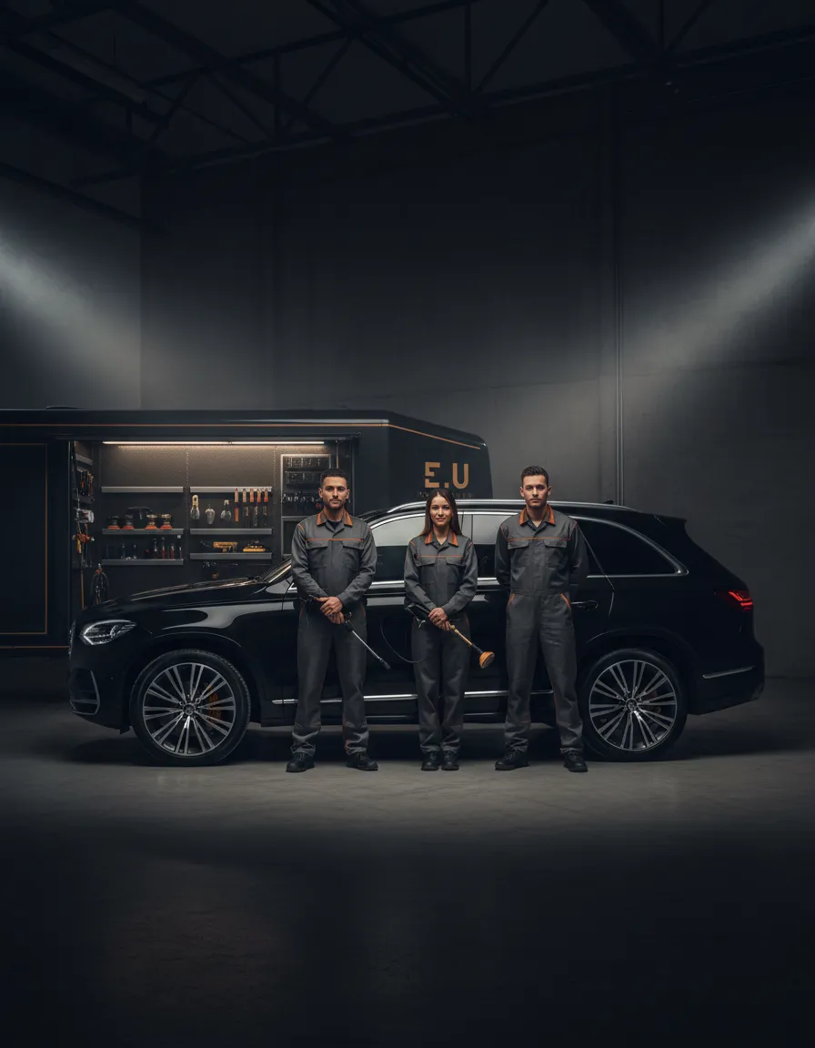 Dark atmospheric composite showcasing the Built On Wheels detailing community