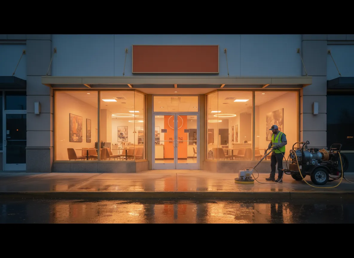 Commercial storefront pressure washing