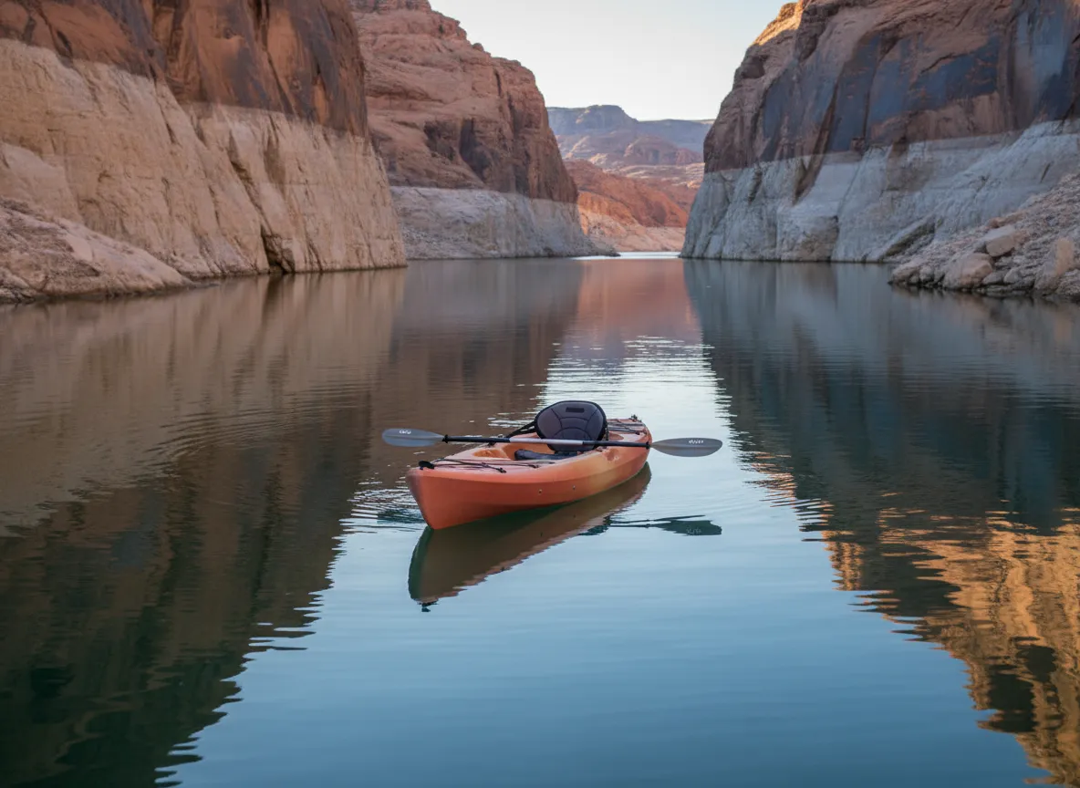 Kayak on calm water in a quiet Lake Mead cove
