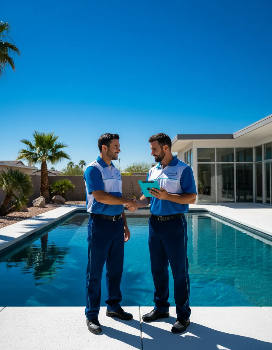 Two pool professionals shaking hands