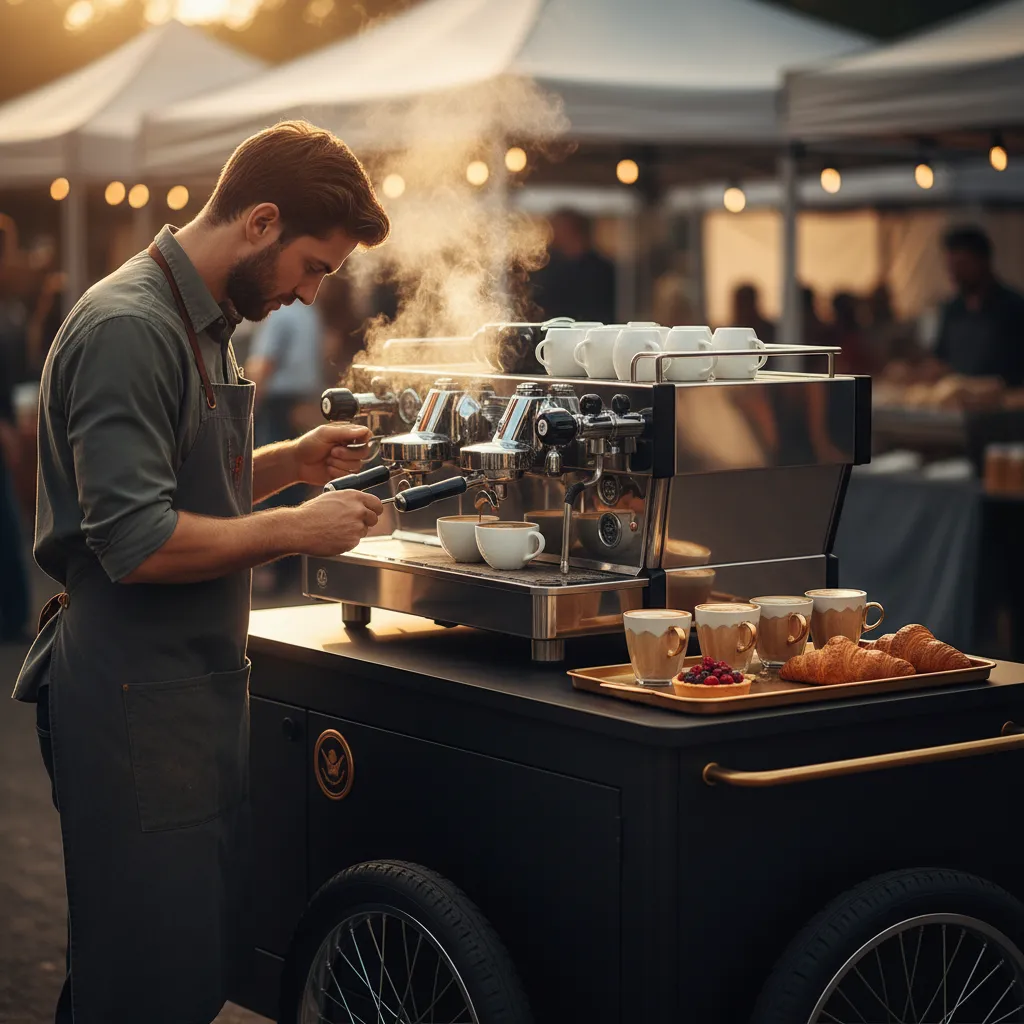 Specialty latte and pastry display at a local farmers market