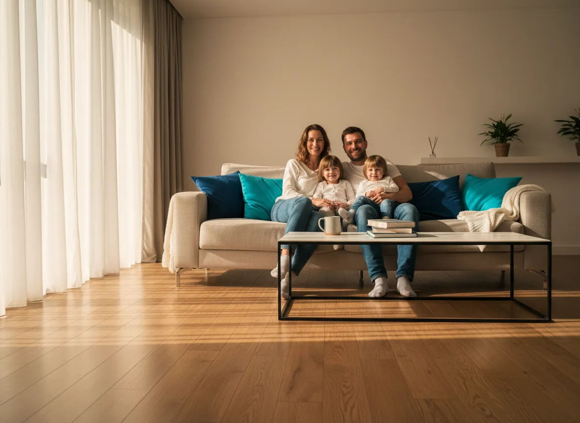 Happy family enjoying a professionally cleaned home