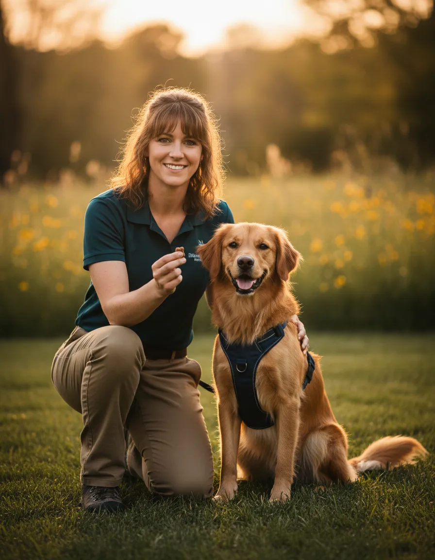 Dog and owner in a training session, sitting happily together