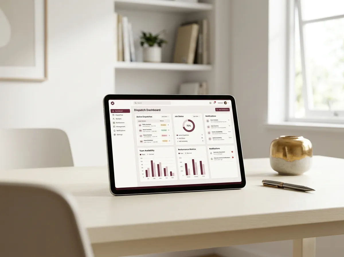 Organized digital service dispatch and job management workflow interface