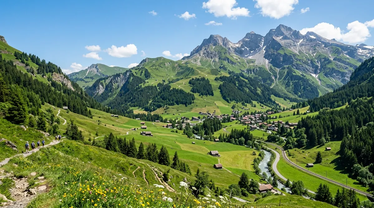Green mountain valley landscape
