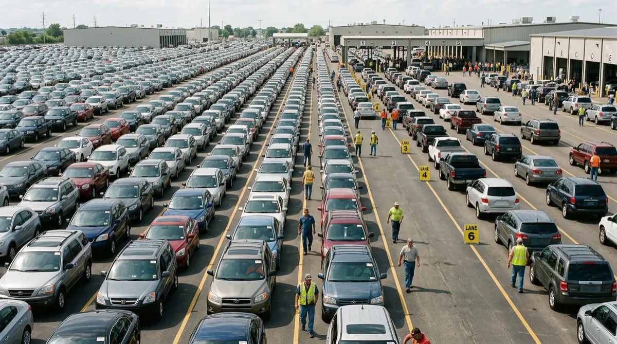 Rows of cars lined up at a dealer auto auction