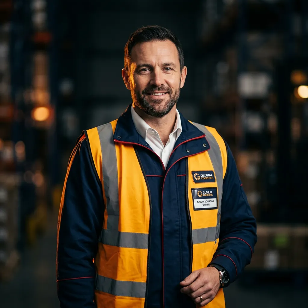 Professional commercial driver in uniform with safety vest