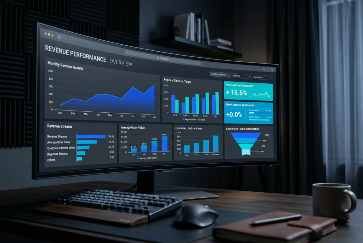 Data-informed revenue optimization dashboard with performance tracking