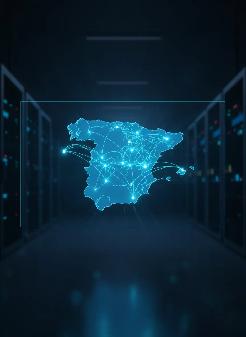 Visualização de infraestrutura digital global em painel executivo