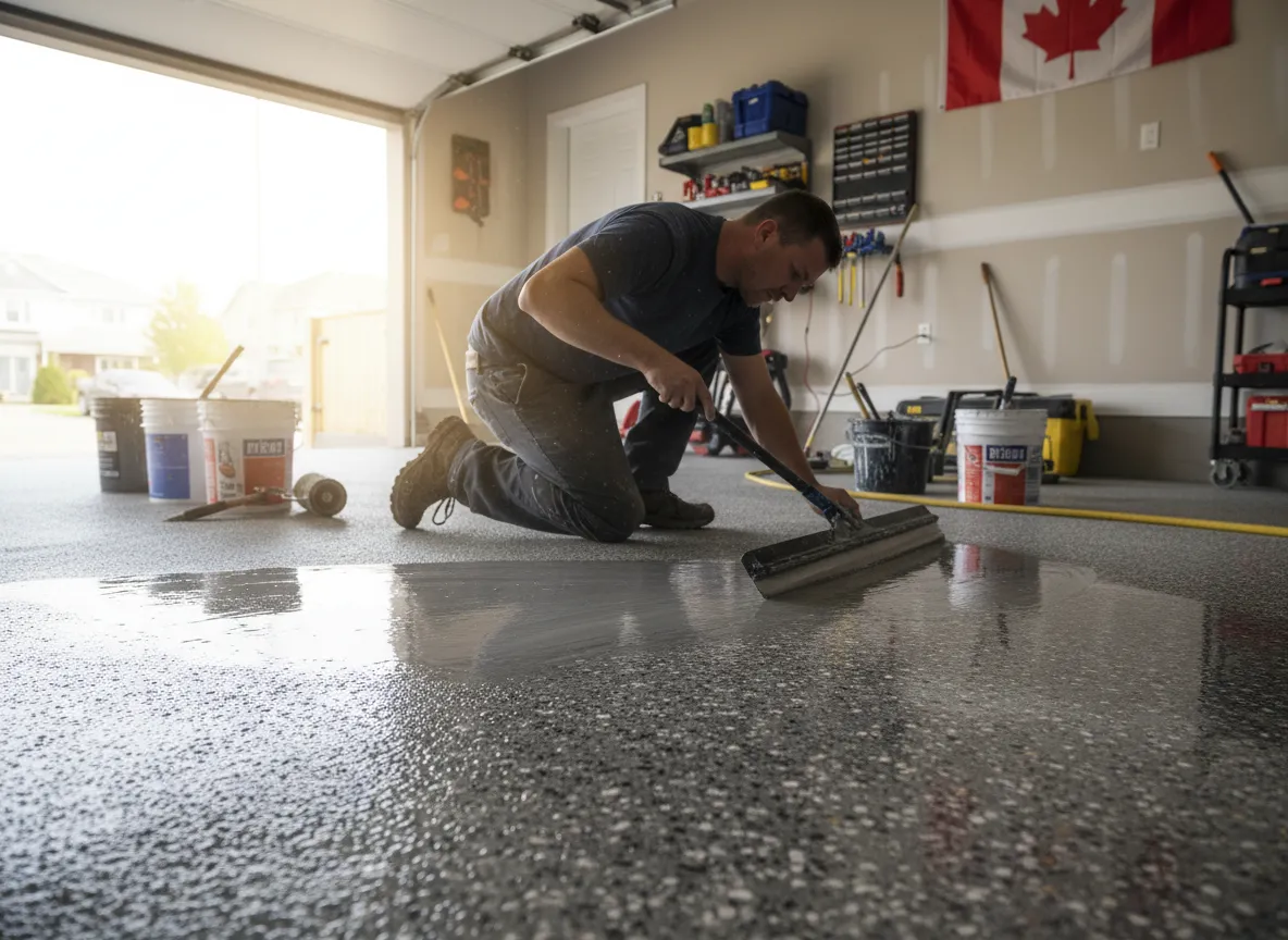 Application de plancher d’époxy dans un garage résidentiel à Québec