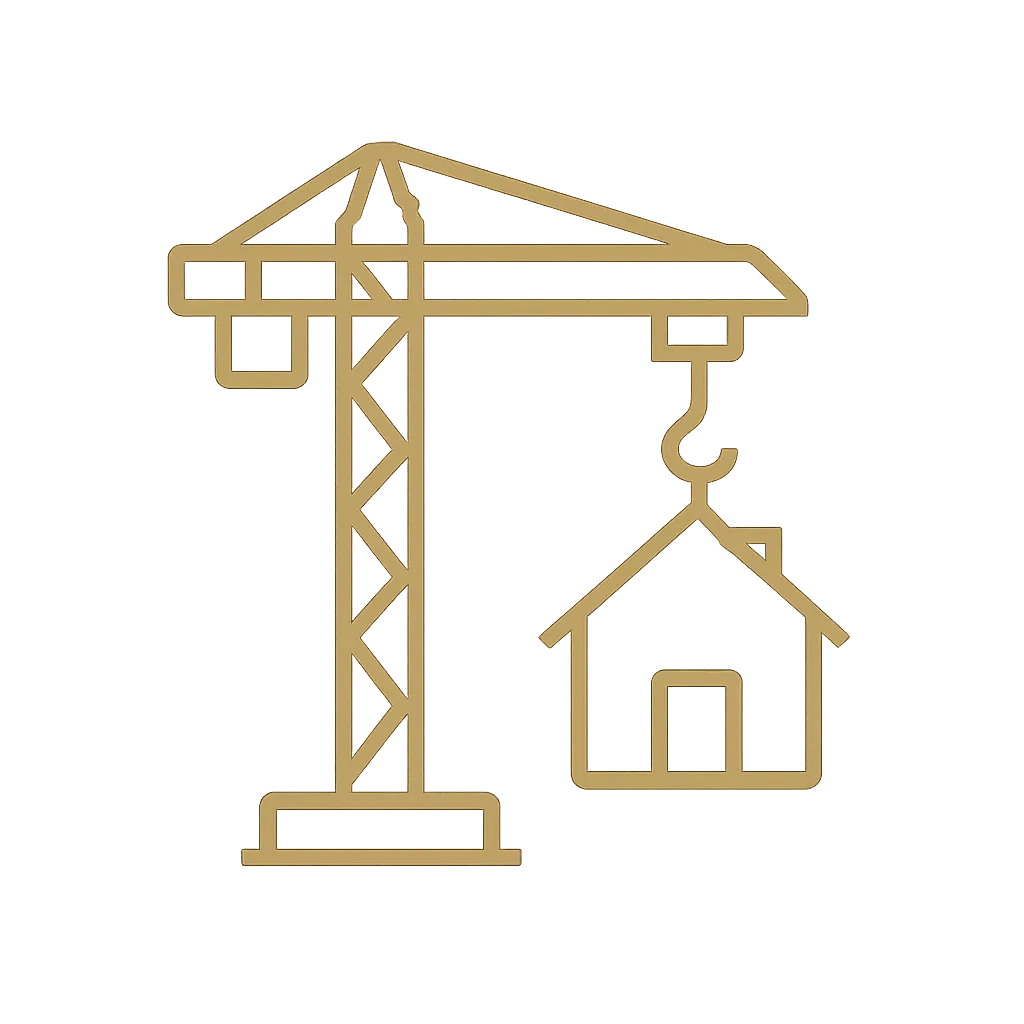 New construction financing icon (crane lifting a house)