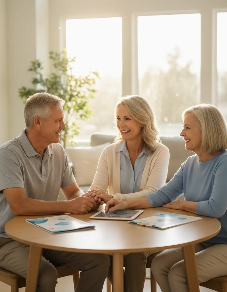 Licensed Medicare insurance agent smiling with a senior client