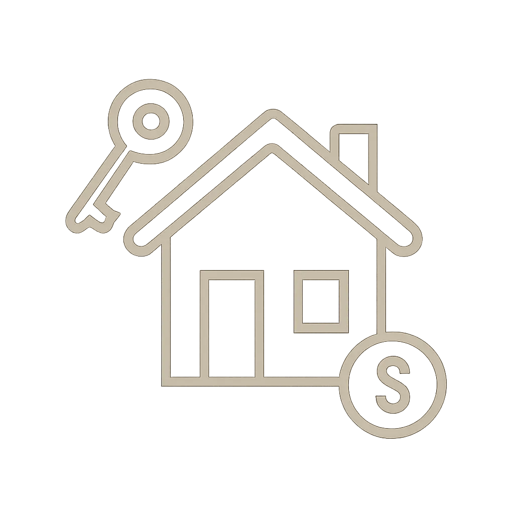 DSCR rental financing icon (rental home with key and dollar symbol)