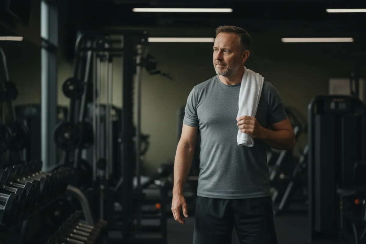 Man standing unsure in the gym