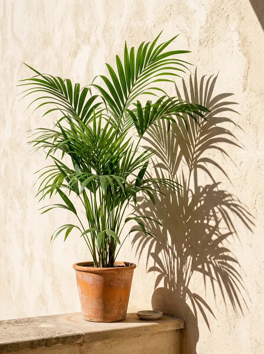 Green plant leaves peeking in from the bottom left corner.