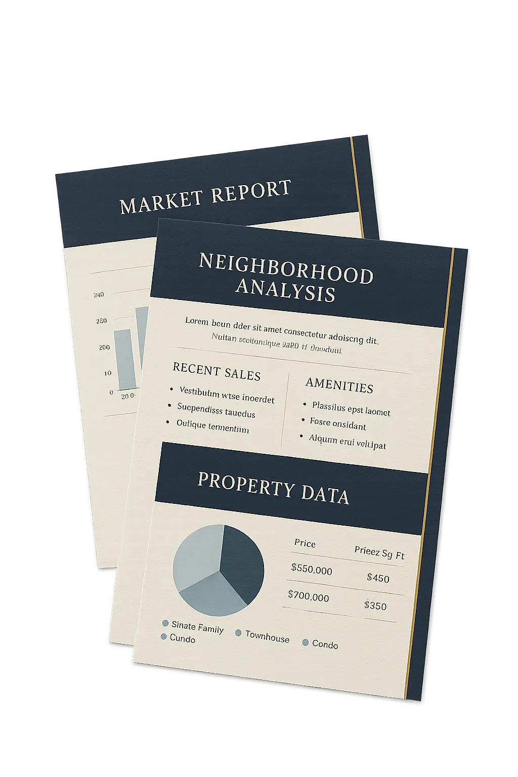 Consultation Report Preview document showing professional market charts and customized selling options