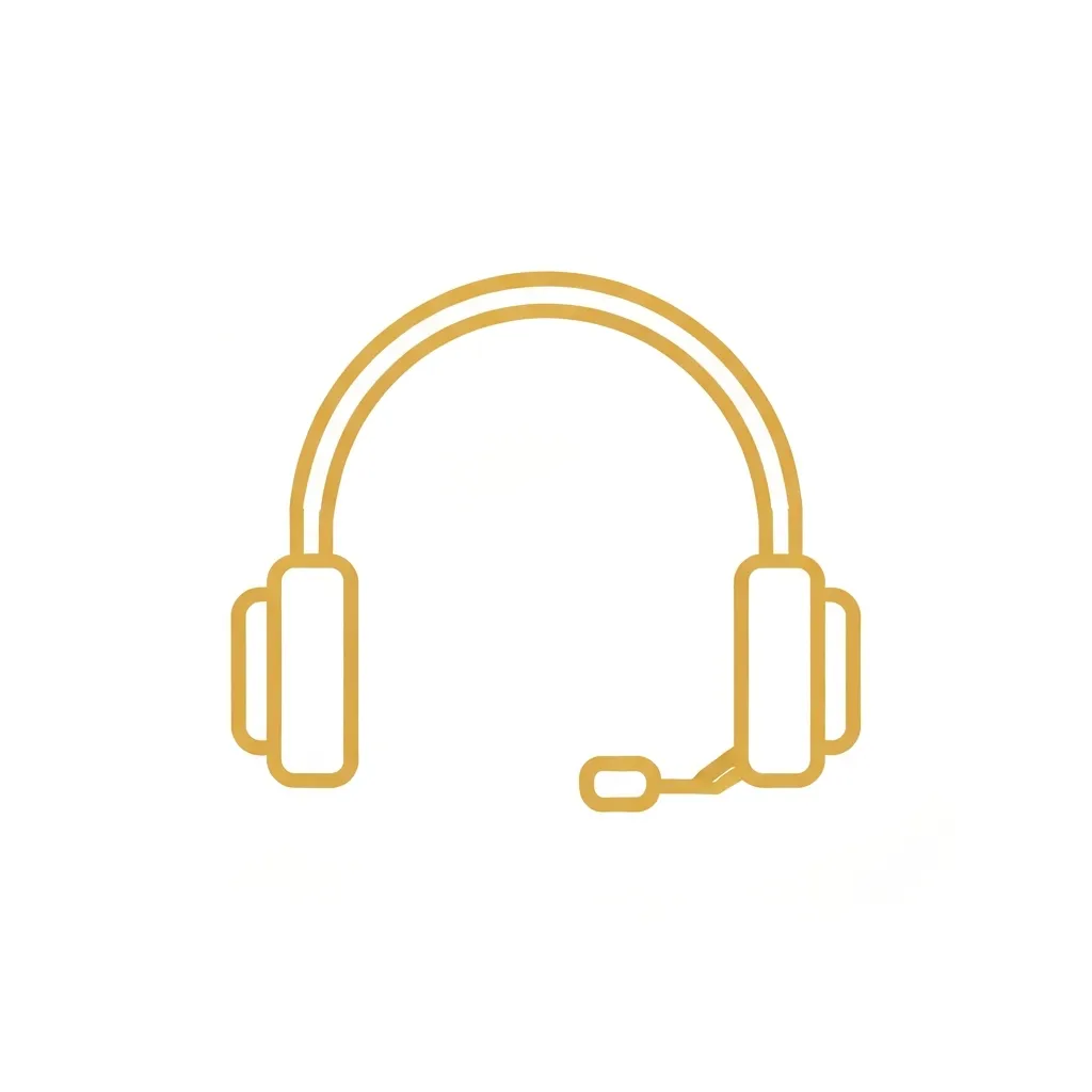 Outline icon showing a pair of headphones, representing customer service, gold color