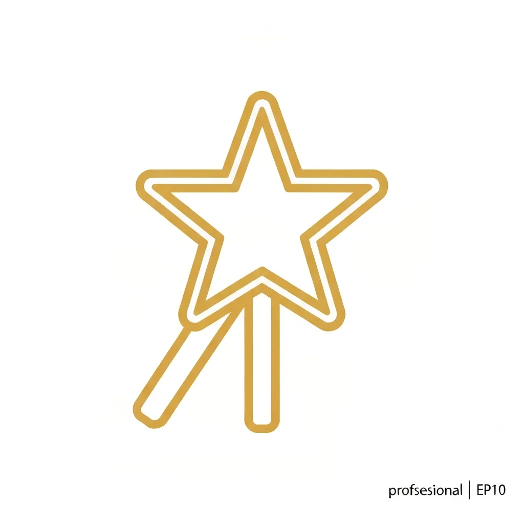 Outline icon showing a sparkling star or magic wand symbol, gold color